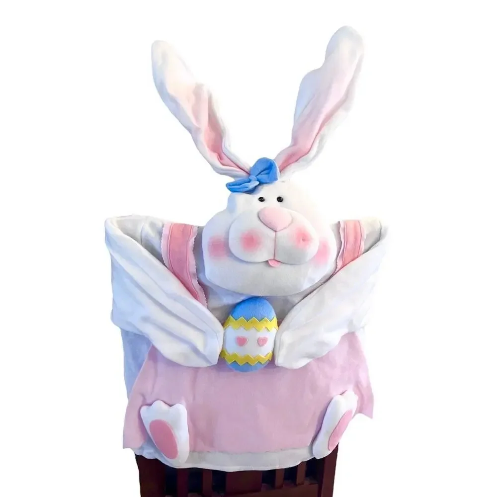 Easter Bunny Rabbit Chair Cover Decor 20” Plush Head Adjustable Ears Holiday New